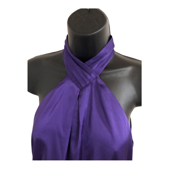 Nine West purple satin effect pleated neck twist front halter blouse size XS new - Picture 8 of 12